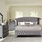 Deanna Eastern King Tufted Upholstered Bed Grey Collection: The Imposing Regal Headboard Features Rolled Wingback Styling Complete With Armrests That's Both Chic And Comfortable. Deanna SKU: 205101KE coastmega
