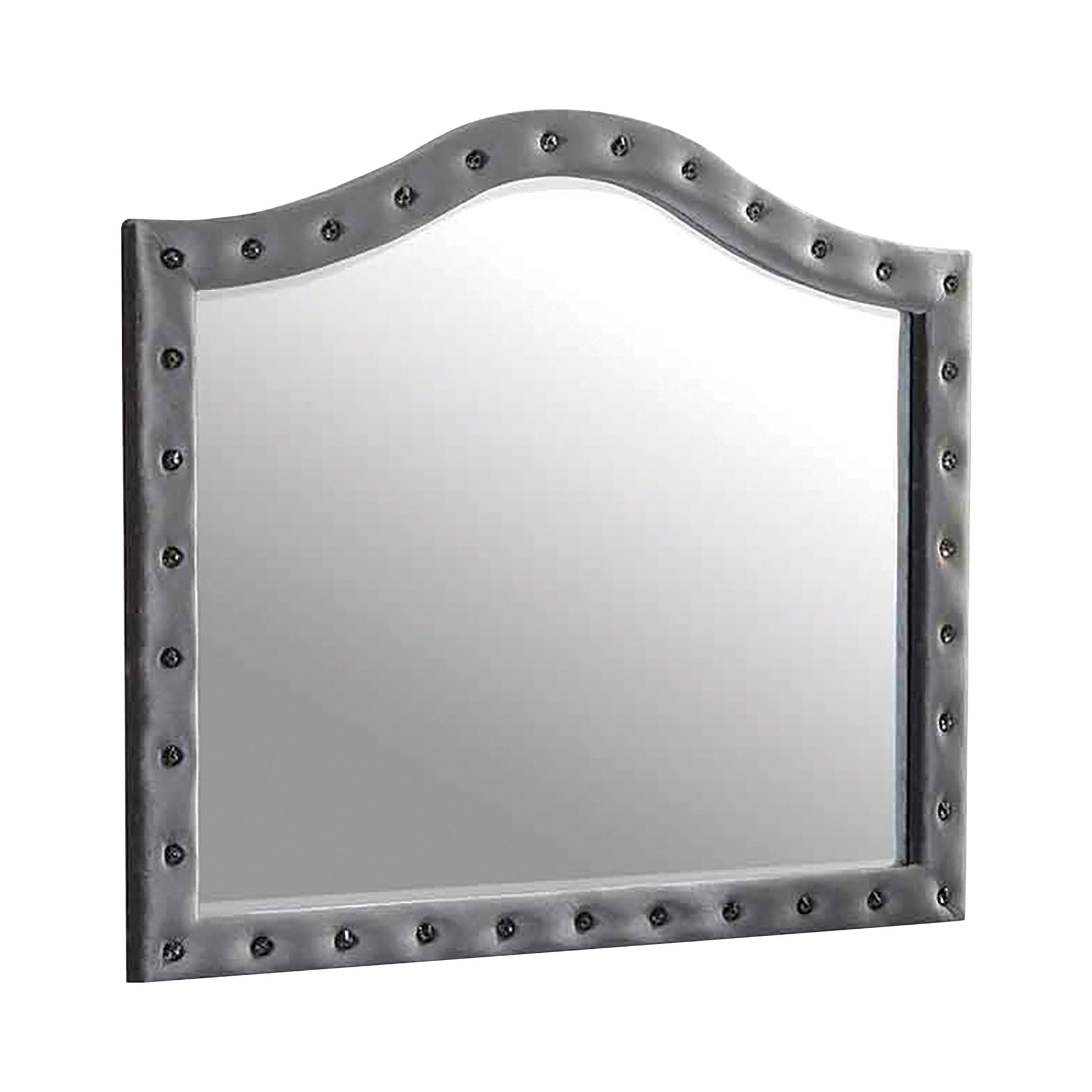 Deanna Button Tufted Mirror Grey Collection: Craft A Sophisticated Aura In A Bedroom With This Classic Novelty Mirror, Perfect When Paired With A Dresser, Create A Vanity-Inspired Feel Over Any Furniture: Deanna SKU: 205104 coastmega