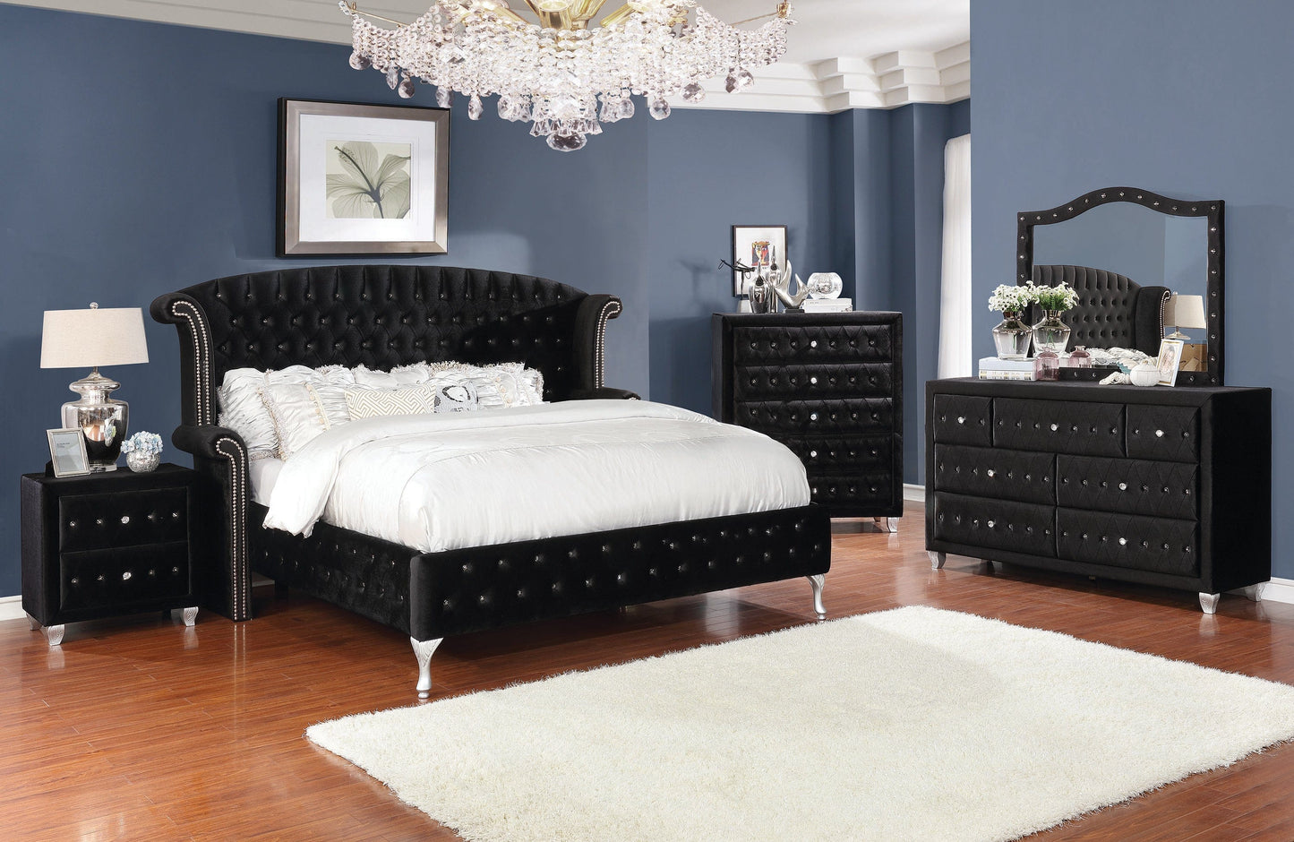 Deanna Queen Tufted Upholstered Bed Black Collection, The Magnificent Queen Bed Has A Truly Elegant Look, Sophisticated Aesthetic, This Bed Makes A Stunning Statement Of Style: Deanna SKU: 206101Q coastmega