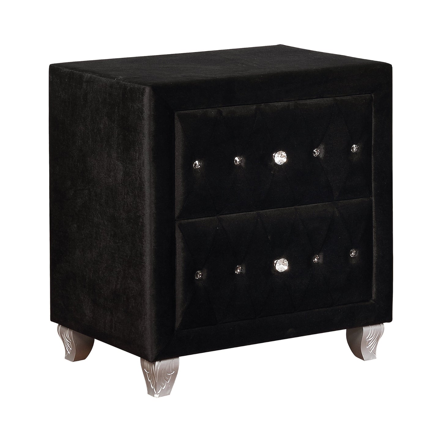 Deanna 2-Drawer Rectangular Nightstand Black Collection: Glamorous And Streamlined, The Sleek Silhouette Is Covered In Velvet Fabric For A Luxurious Feel: Deanna SKU: 206102 coastmega