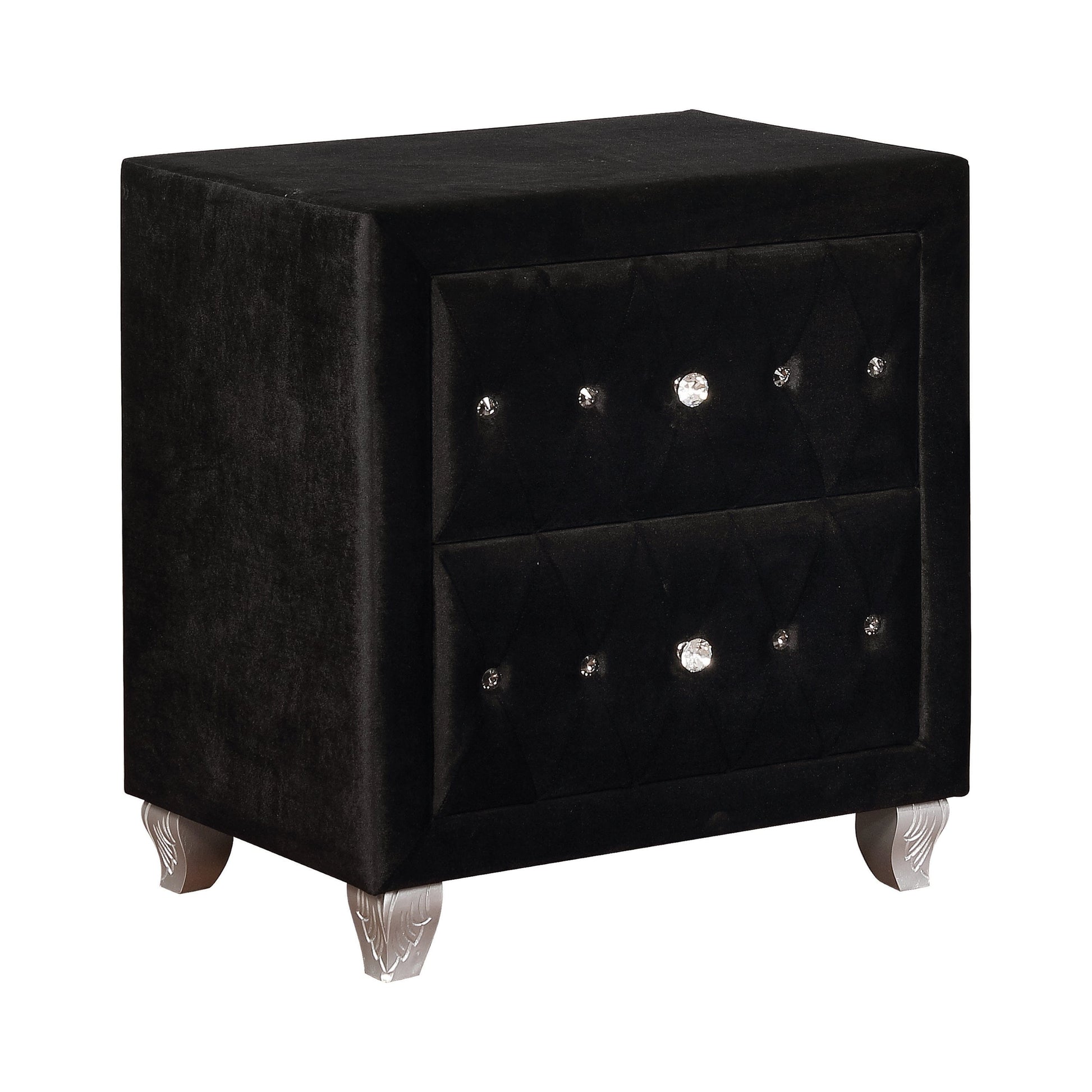 Deanna 2-Drawer Rectangular Nightstand Black Collection: Glamorous And Streamlined, The Sleek Silhouette Is Covered In Velvet Fabric For A Luxurious Feel: Deanna SKU: 206102 coastmega