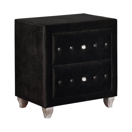 Deanna 2-Drawer Rectangular Nightstand Black Collection: Glamorous And Streamlined, The Sleek Silhouette Is Covered In Velvet Fabric For A Luxurious Feel: Deanna SKU: 206102 coastmega