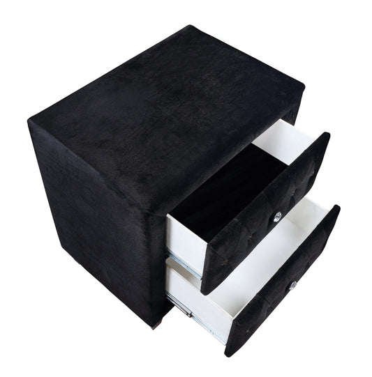 Deanna 2-Drawer Rectangular Nightstand Black Collection: Glamorous And Streamlined, The Sleek Silhouette Is Covered In Velvet Fabric For A Luxurious Feel: Deanna SKU: 206102 coastmega