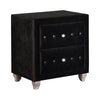 Deanna 2-Drawer Rectangular Nightstand Black Collection: Glamorous And Streamlined, The Sleek Silhouette Is Covered In Velvet Fabric For A Luxurious Feel: Deanna SKU: 206102