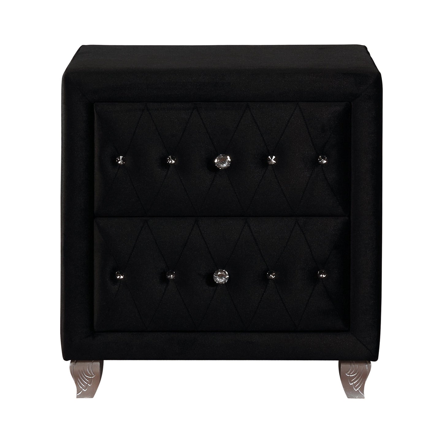 Deanna 2-Drawer Rectangular Nightstand Black Collection: Glamorous And Streamlined, The Sleek Silhouette Is Covered In Velvet Fabric For A Luxurious Feel: Deanna SKU: 206102 coastmega