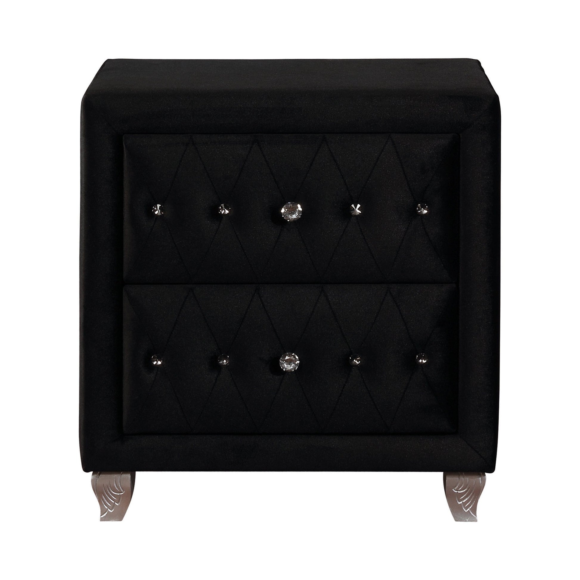 Deanna 2-Drawer Rectangular Nightstand Black Collection: Glamorous And Streamlined, The Sleek Silhouette Is Covered In Velvet Fabric For A Luxurious Feel: Deanna SKU: 206102 coastmega