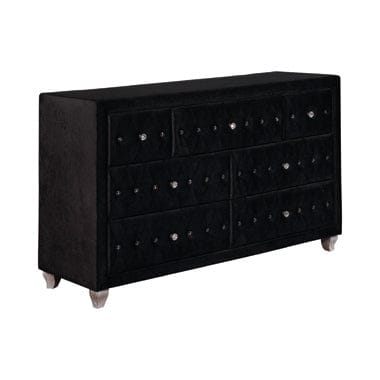Deanna 7-Drawer Rectangular Dresser Black Collection: Add Glamour To Your Bedroom, The Ultimate Luxury, Soft Velvet Fabric Adorns The Sleek Silhouette: Deanna SKU: 206103 coastmega