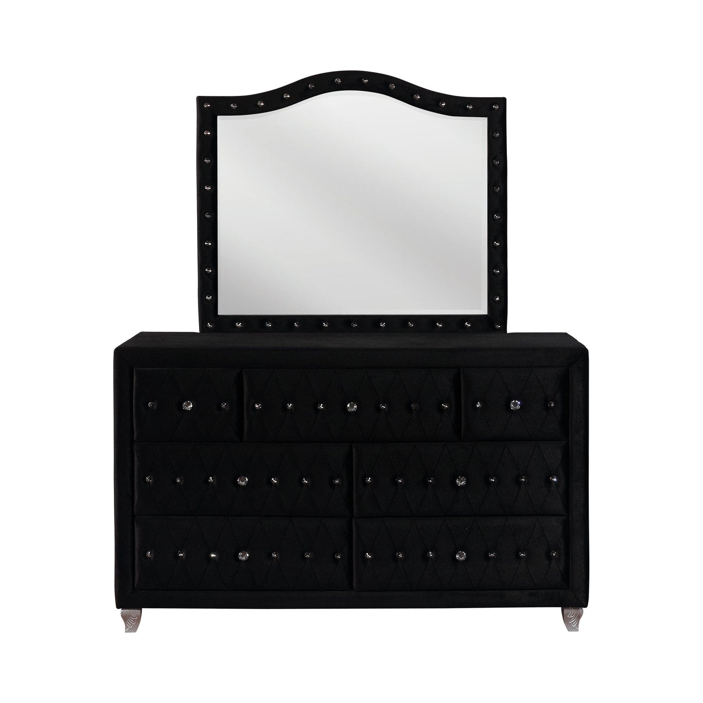 Deanna Button Tufted Mirror Black Collection: Transform A Sophisticated Space With This Stunning Large Black Mirror, Apply Makeup Or Do Your Hair In The Richly Elevated Reflection: Deanna SKU: 206104 coastmega