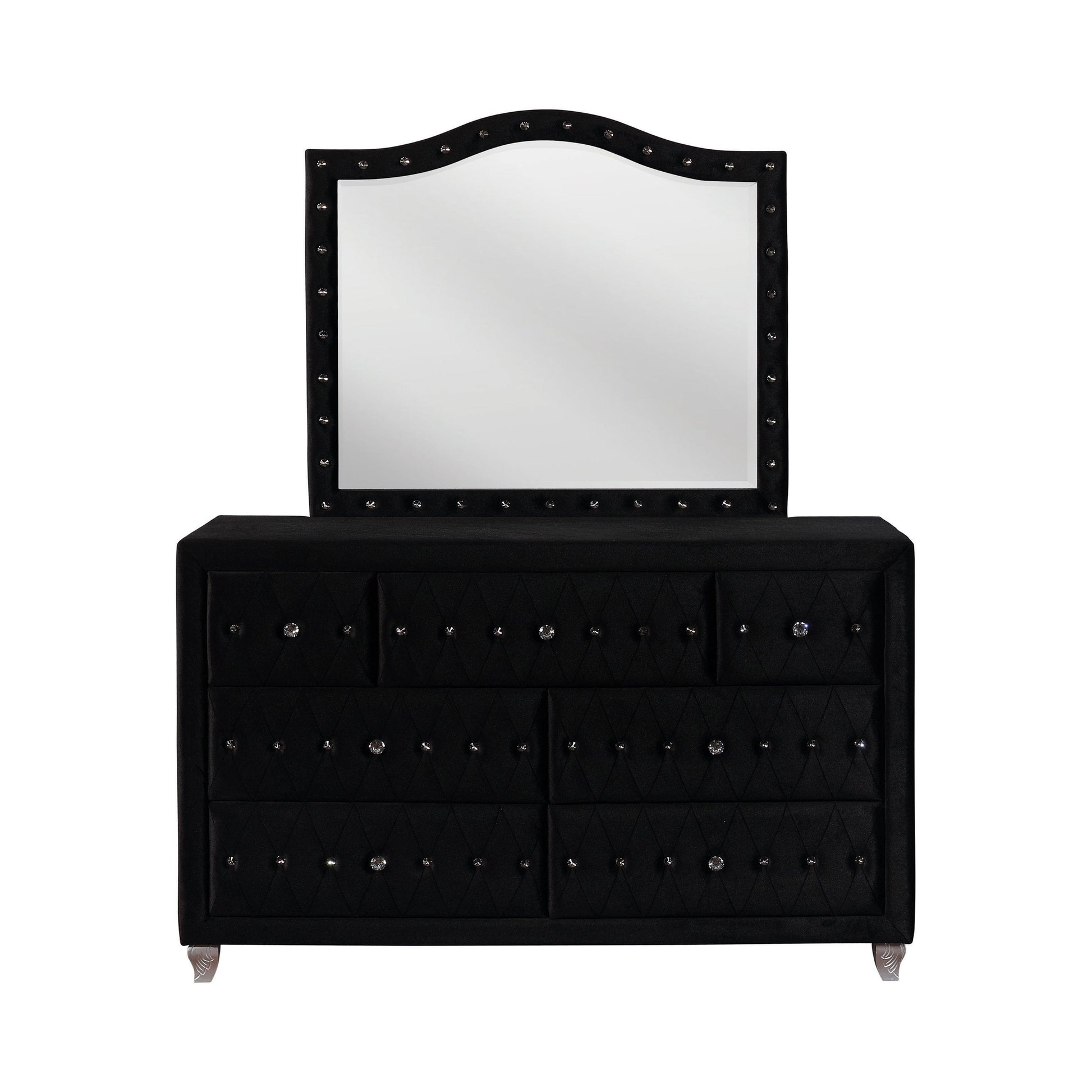 Deanna Button Tufted Mirror Black Collection: Transform A Sophisticated Space With This Stunning Large Black Mirror, Apply Makeup Or Do Your Hair In The Richly Elevated Reflection: Deanna SKU: 206104 coastmega