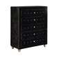 Deanna 5-Drawer Rectangular Chest Black Collection: Craft A Sophisticated Aura In A Bedroom With This Five Drawer Black Chest, Crystal Button Diamond Tufting Dress Up The Drawers: Deanna SKU: 206105 coastmega