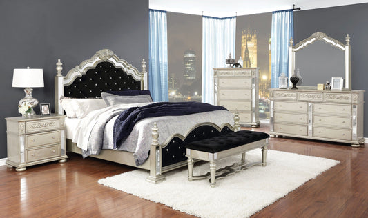Heidi Eastern King Upholstered Poster Bed Metallic Platinum Collection, Invite A Glamorous Atmosphere Into The Master Bedroom, Elegant,: Heidi SKU: 222731KE coastmega
