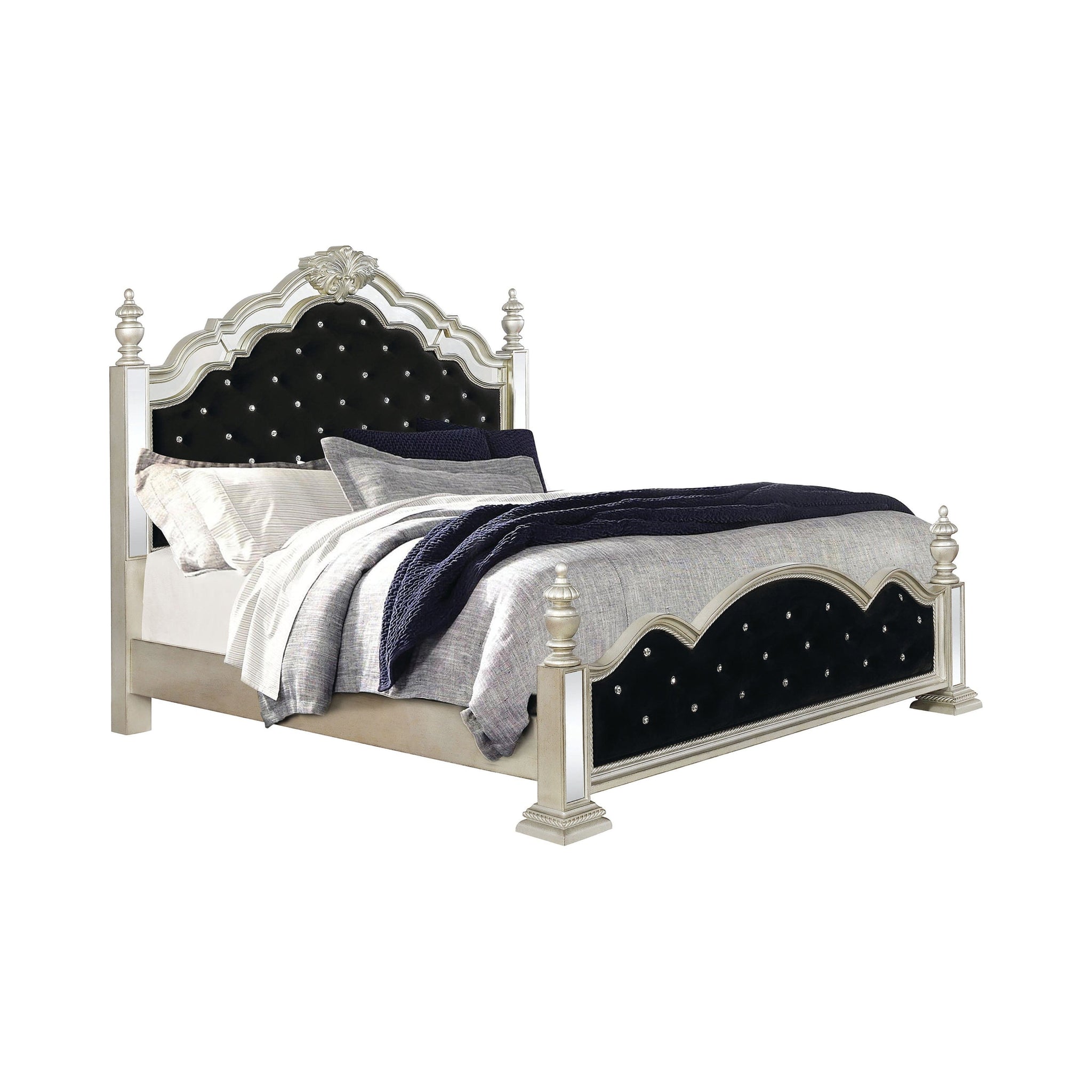 Heidi Queen Upholstered Poster Bed Metallic Platinum Collection, A Glamorous Atmosphere Into The Bedroom, Elegant : Heidi SKU: 222731Q