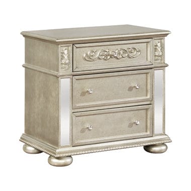 Heidi 3-Drawer Nightstand Metallic Platinum Collection: Gives A Glamorous Look, Enough Space For Needed Items,  Heidi SKU: 222732 coastmega