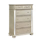 Heidi 5-Drawer Chest Metallic Platinum Collection: Add Valuable Storage Space To A Glam Bedroom, Gives A Luxurious Look, Two Small Drawers Offer Space To Organize Delicate Items, Other Drawers Plenty Of Storage For Clothing Or Bedding: Heidi SKU: 222735 coastmega