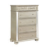 Heidi 5-Drawer Chest Metallic Platinum Collection: Add Valuable Storage Space To A Glam Bedroom, Gives A Luxurious Look, Two Small Drawers Offer Space To Organize Delicate Items, Other Drawers Plenty Of Storage For Clothing Or Bedding: Heidi SKU: 222735
