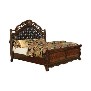 Exeter California King Tufted Upholstered Sleigh Bed (Dark Burl) - 222751KW coastmega