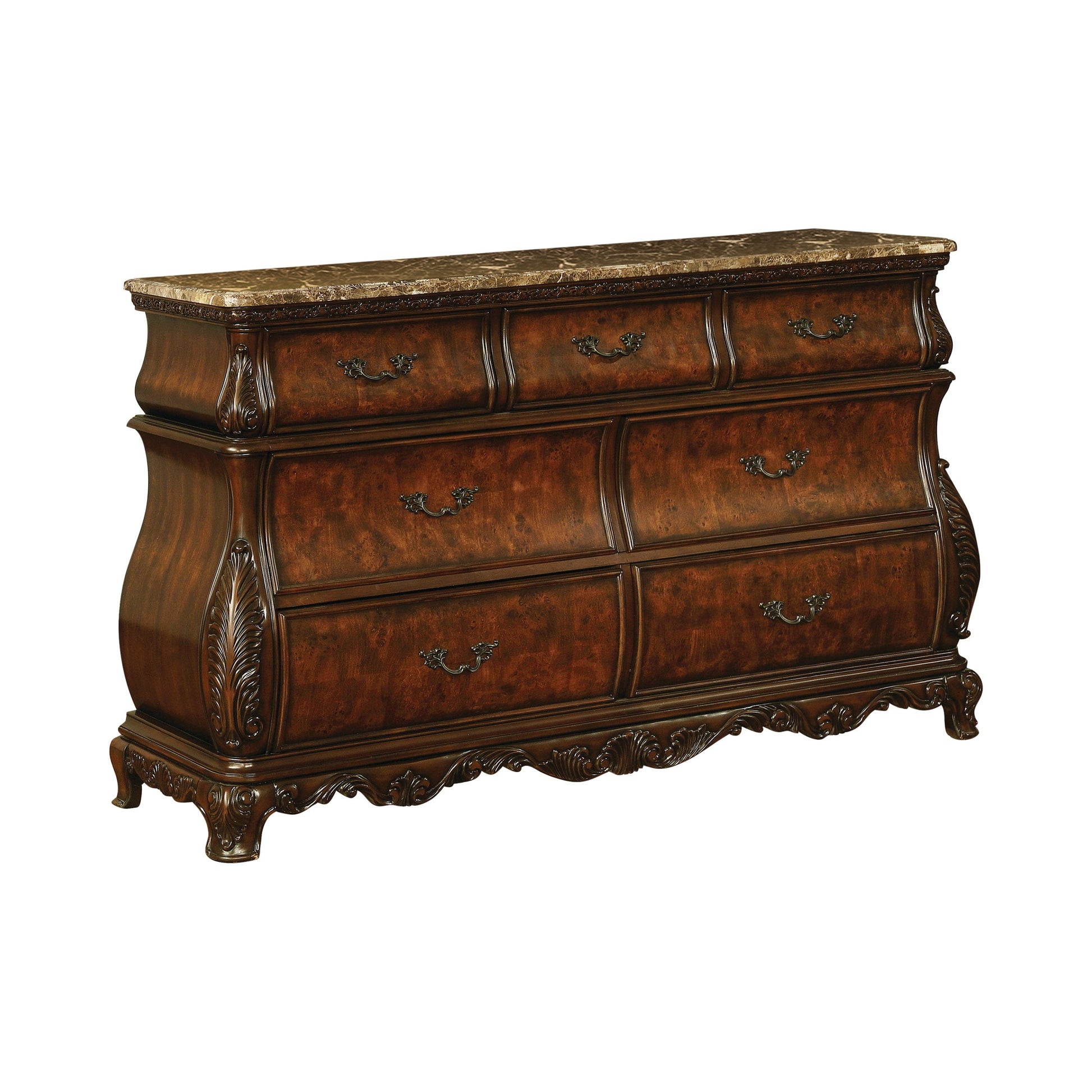 Exeter 7-Drawer Dresser With Marble Top (Dark Burl) - 222753 coastmega