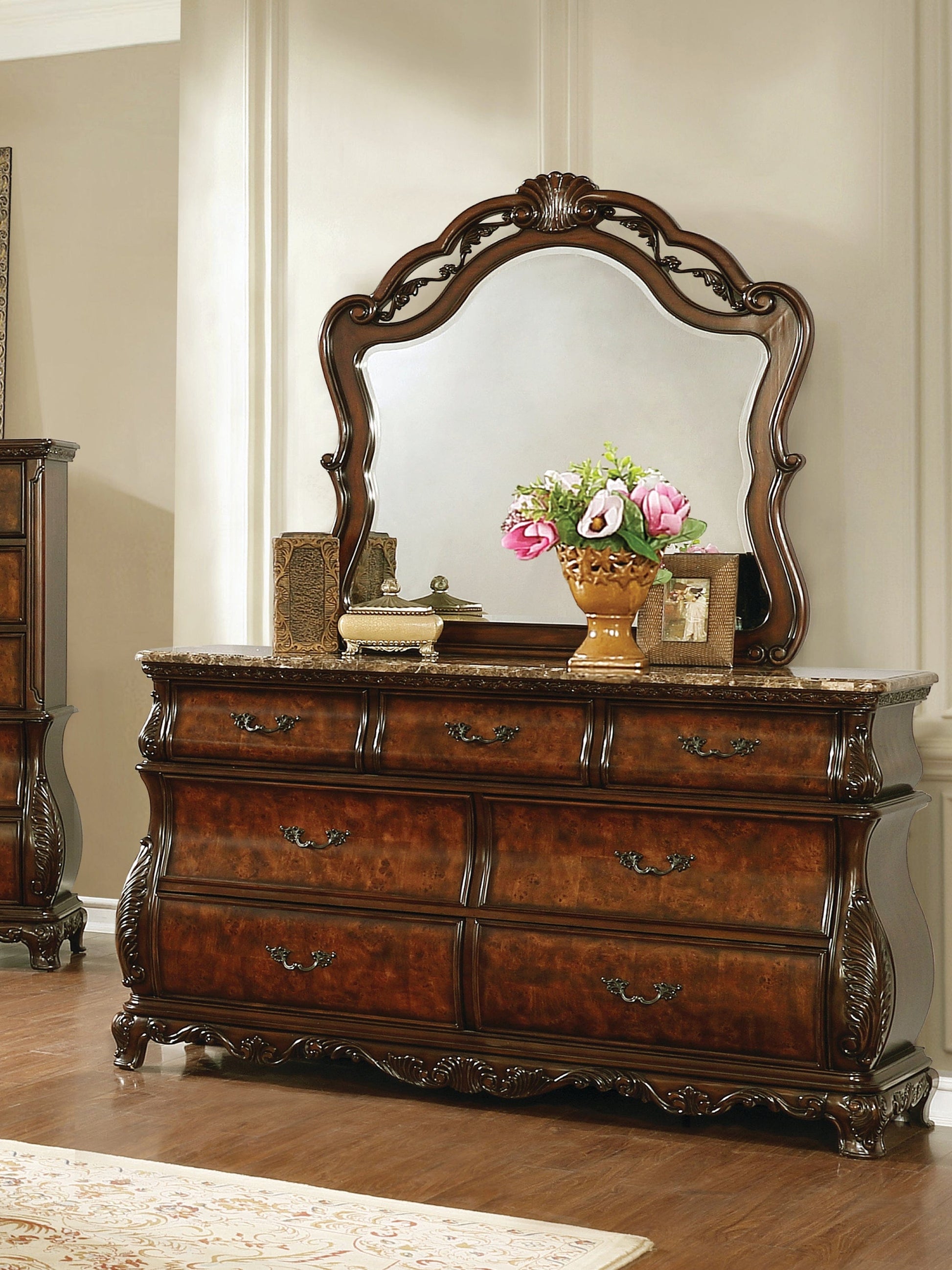 Exeter 7-Drawer Dresser With Marble Top (Dark Burl) - 222753 coastmega