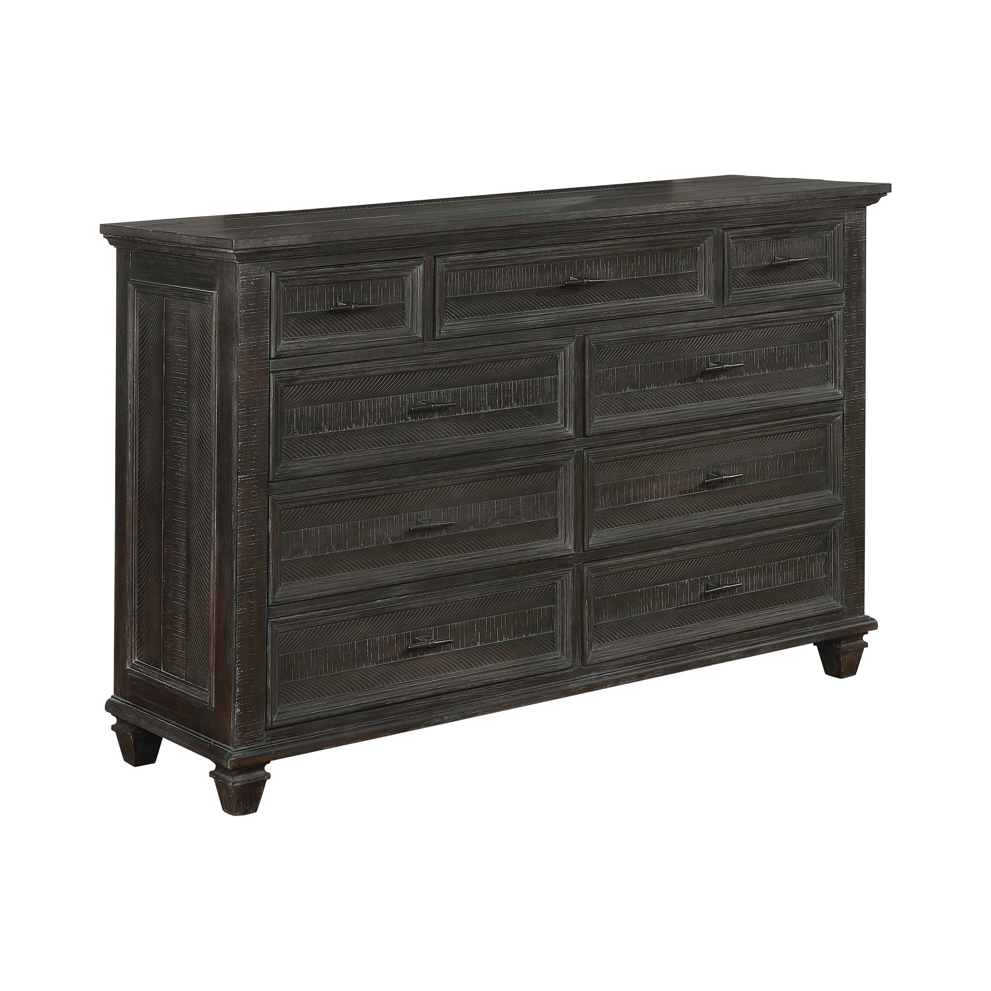 Atascadero 9-Drawer Dresser Weathered Carbon Collection: Cultivate Your Own Unique Bedroom Layout With This Dresser, Exquisite Vineyard Inspired Design Comes To Life In Weathered Carbon Finish. SKU: 222883 coastmega