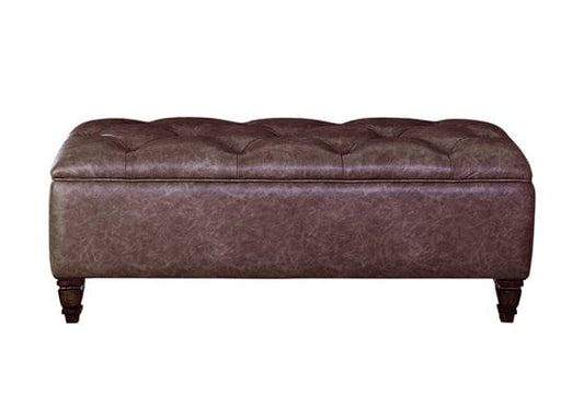 Avenue Upholstered Tufted Bench Weathered Burnished Brown SKU: 223036 coastmega