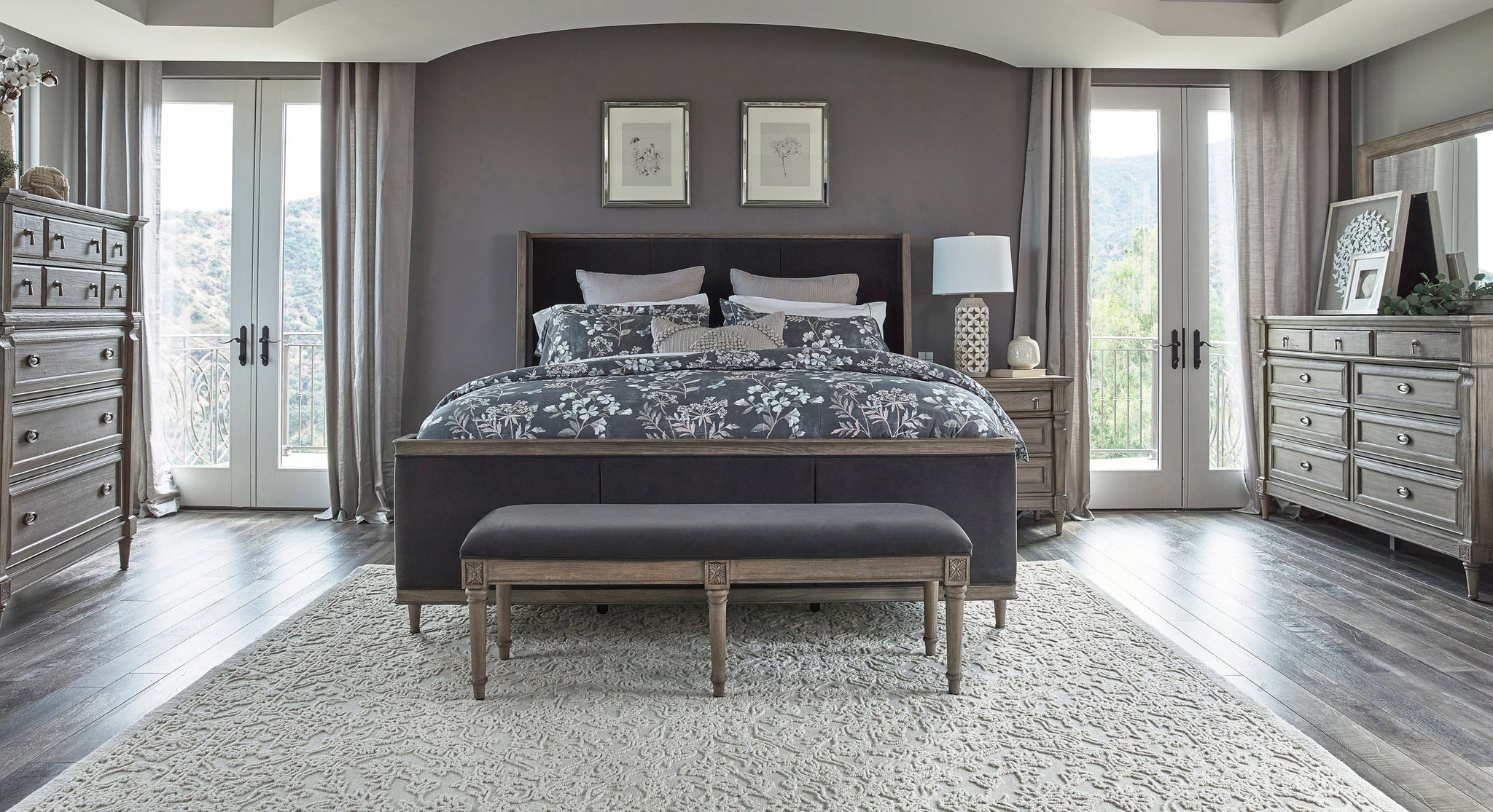 Alderwood Queen Upholstered Panel Bed Charcoal Grey SKU: 223121Q