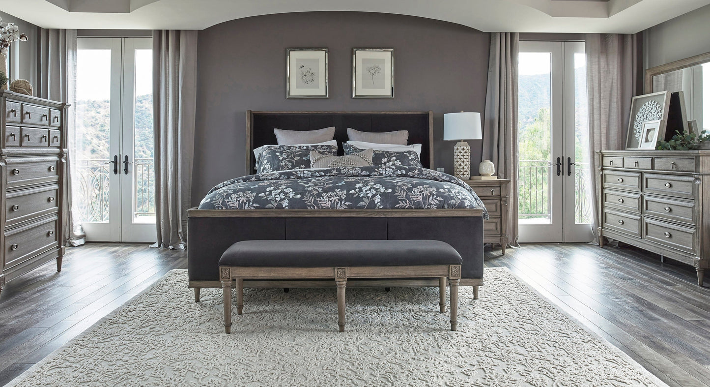 Alderwood Queen Upholstered Panel Bed Charcoal Grey SKU: 223121Q coastmega