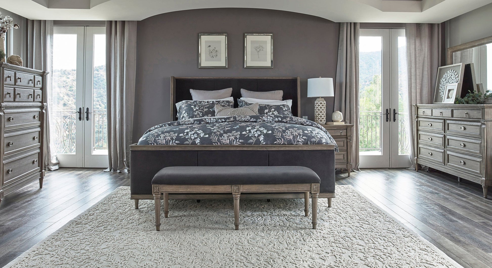Alderwood Queen Upholstered Panel Bed Charcoal Grey SKU: 223121Q coastmega