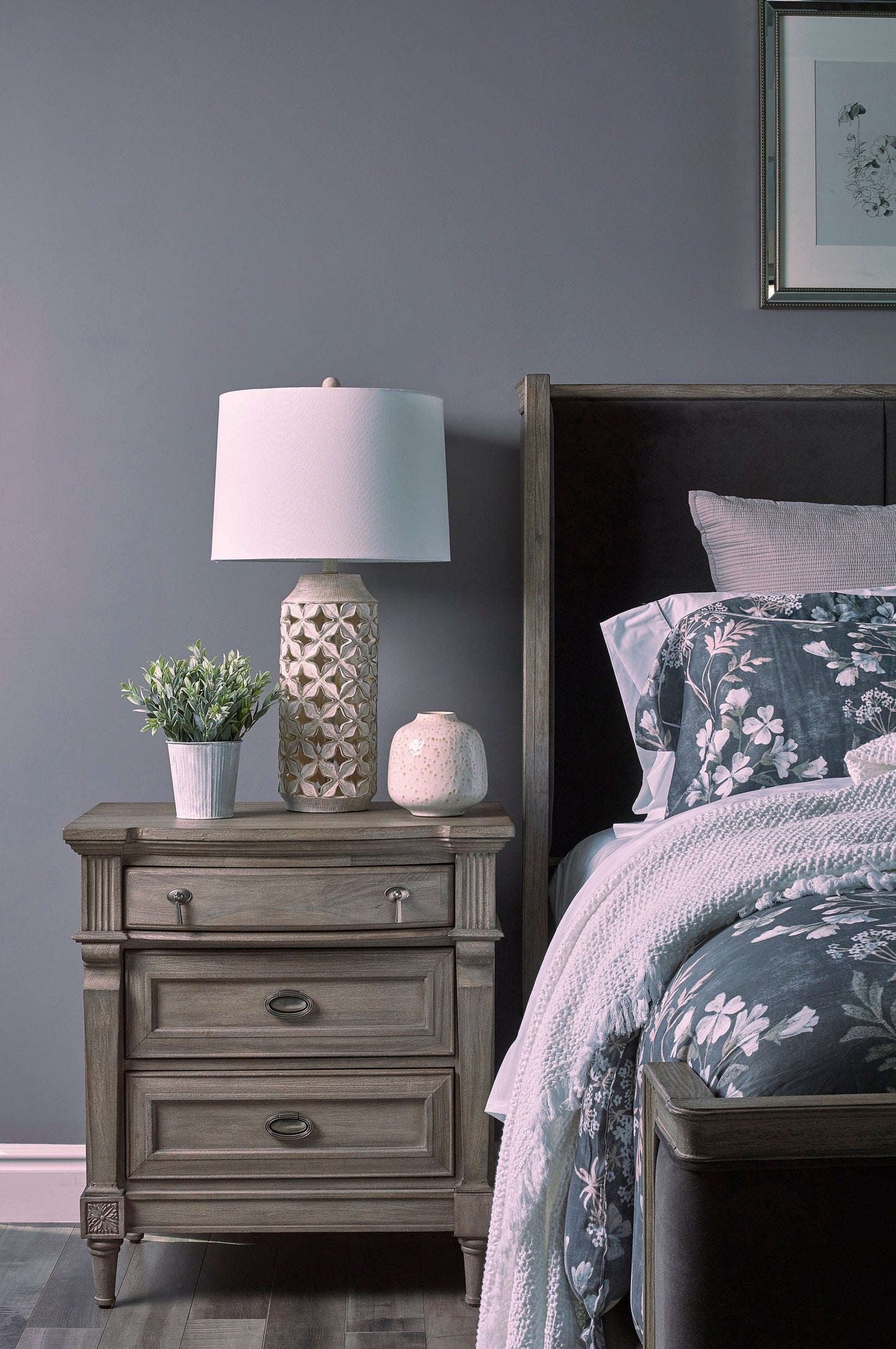 Alderwood 3-Drawer Nightstand French Grey SKU: 223122 coastmega