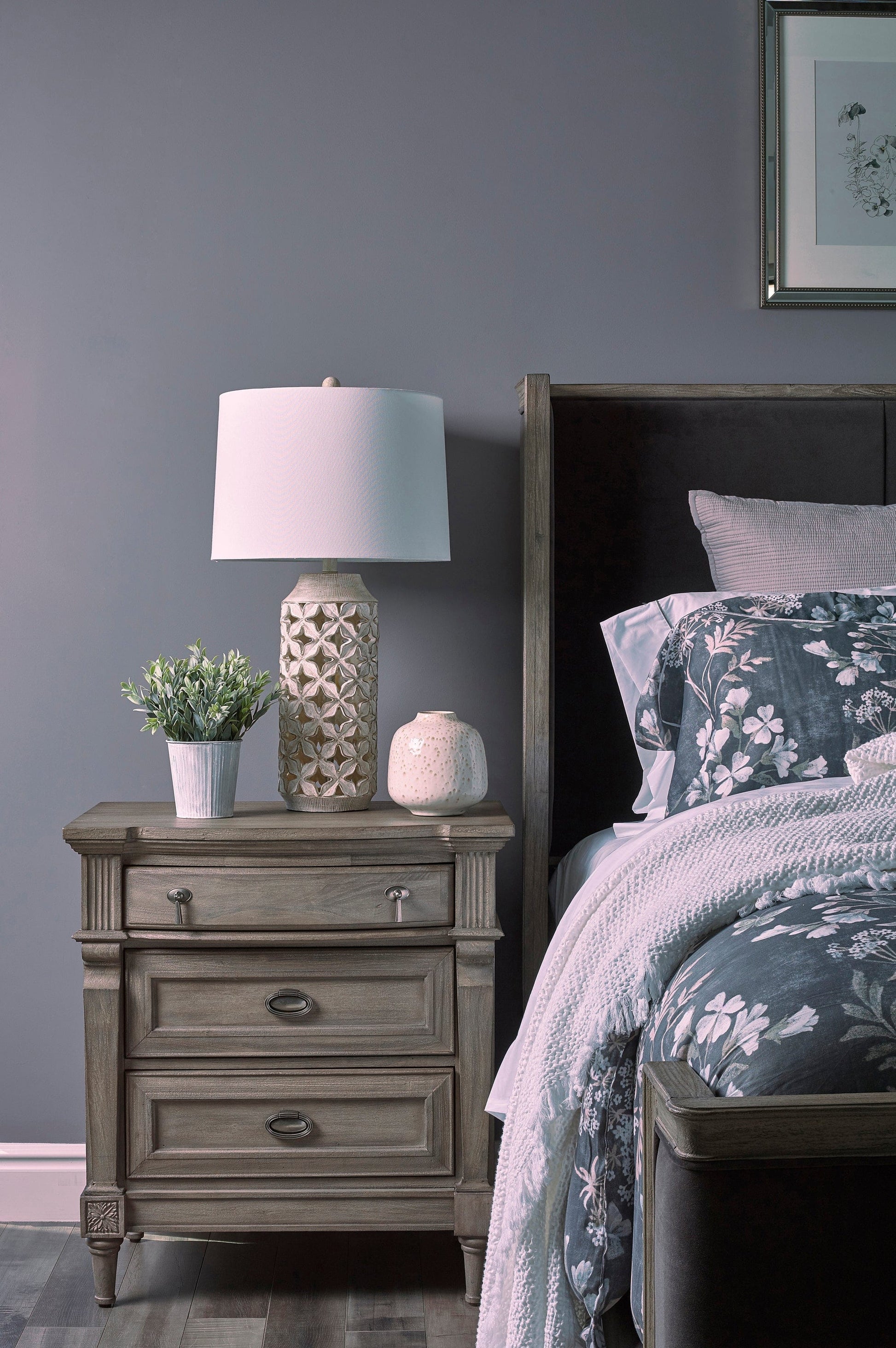Alderwood 3-Drawer Nightstand French Grey SKU: 223122 coastmega