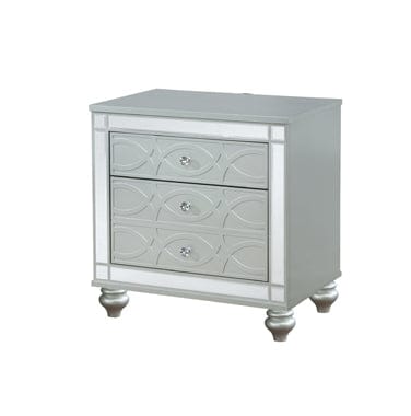 Gunnison 2-Drawer Nightstand Silver Metallic, Bring Modern Glam To A Classic Design With This Transitional Two-Drawer Nightstand, Dual USB Ports And Delicate Bun Feet Complete The Design Of This Exquisite Accent Piece. .  SKU: 223212 coastmega