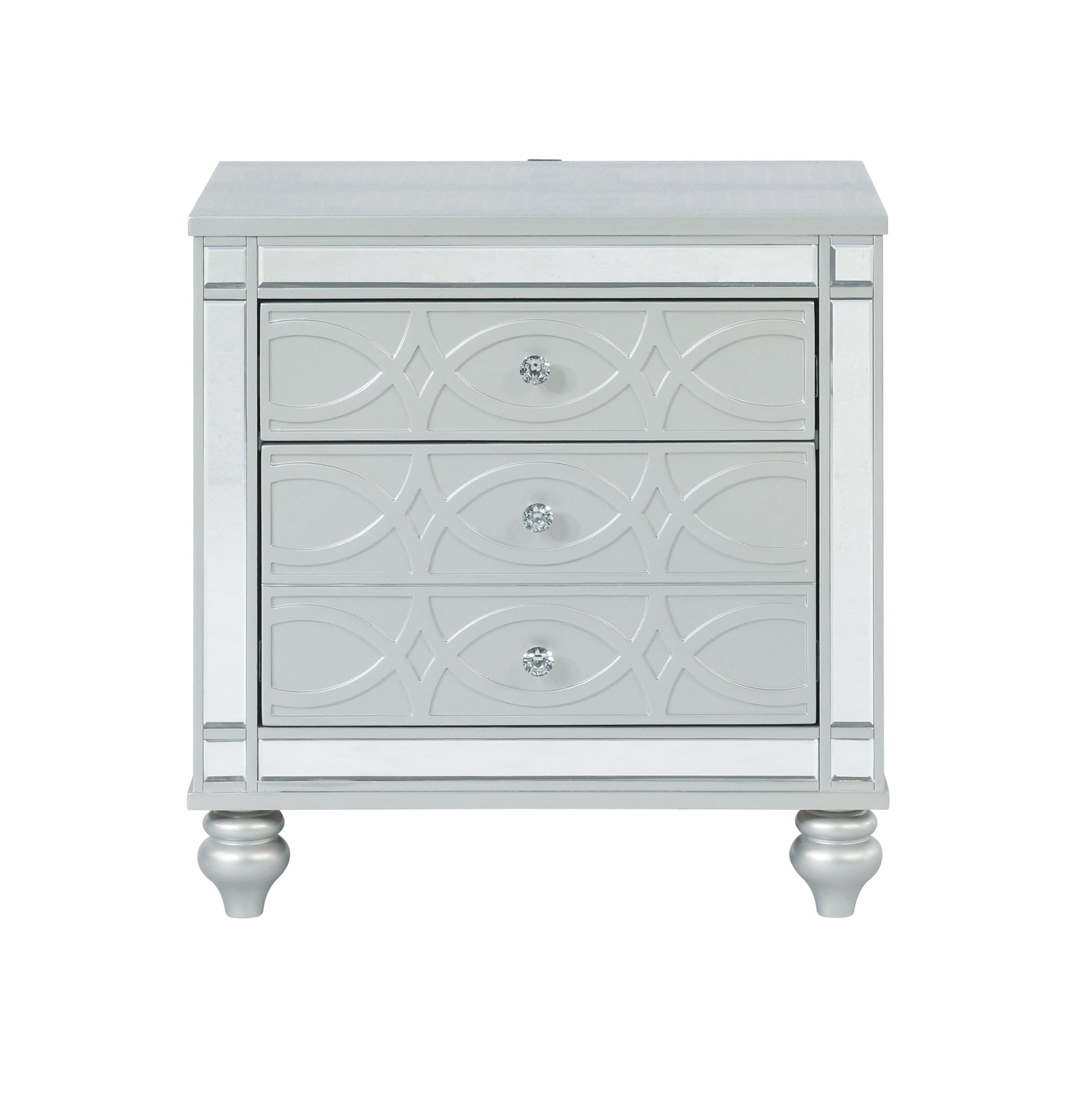 Gunnison 2-Drawer Nightstand Silver Metallic, Bring Modern Glam To A Classic Design With This Transitional Two-Drawer Nightstand, Dual USB Ports And Delicate Bun Feet Complete The Design Of This Exquisite Accent Piece. .  SKU: 223212 coastmega