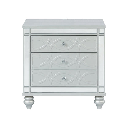 Gunnison 2-Drawer Nightstand Silver Metallic, Bring Modern Glam To A Classic Design With This Transitional Two-Drawer Nightstand, Dual USB Ports And Delicate Bun Feet Complete The Design Of This Exquisite Accent Piece. .  SKU: 223212