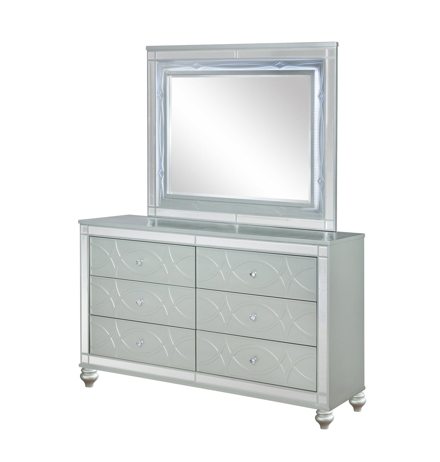 Gunnison 6-Drawer Dresser Silver Metallic, Give Your Home A Modern Glam Update To Classic Design With This Transitional Six-Drawer Dresser. It Features A Giltzy Design That Takes Center Stage In Any Modern Bedroom.  SKU: 223213 coastmega