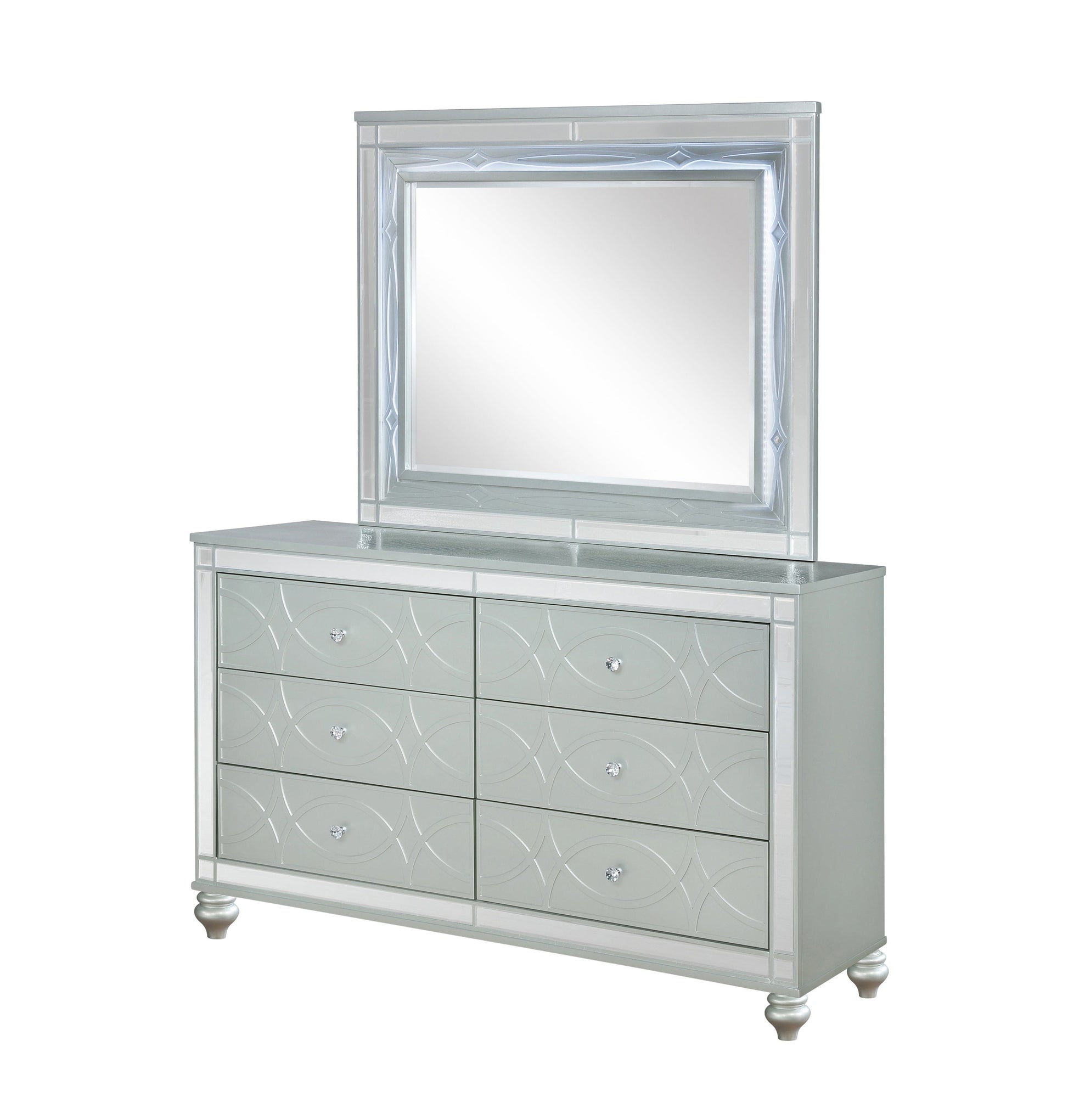 Gunnison 6-Drawer Dresser Silver Metallic, Give Your Home A Modern Glam Update To Classic Design With This Transitional Six-Drawer Dresser. It Features A Giltzy Design That Takes Center Stage In Any Modern Bedroom.  SKU: 223213 coastmega