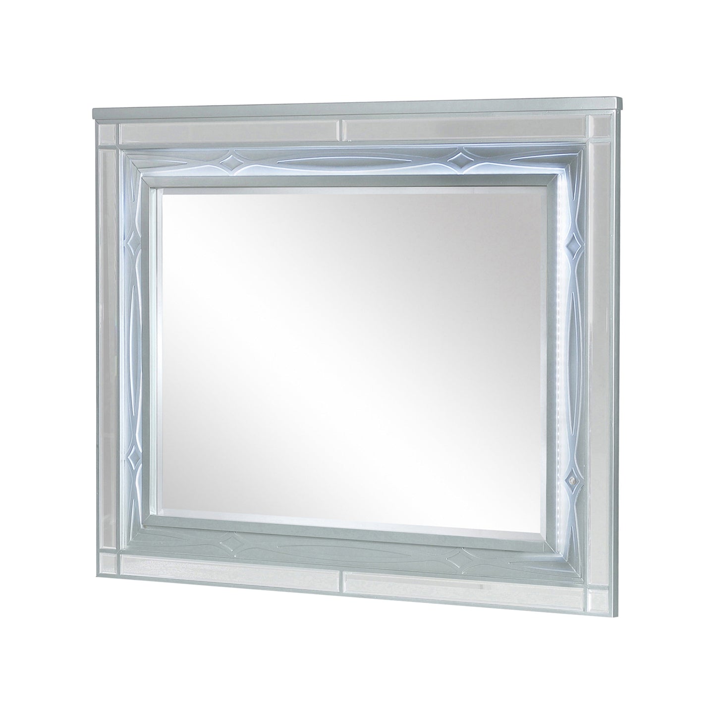 Gunnison Dresser Mirror With LED Lighting Silver Metallic, Bring A Little Glam To Your Mirror With This Glitzy Transitional Mirror, It Looks Great Affixed To A Glam Dresser Or As A Standalone On The Wall.  SKU: 223214 coastmega