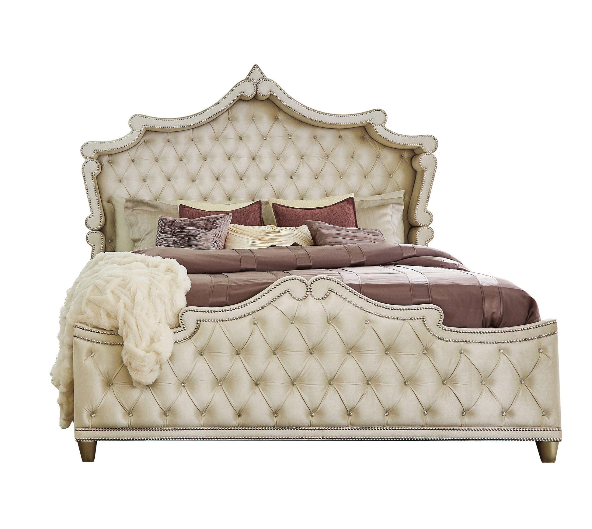 Antonella Upholstered Tufted Bed Ivory And Camel SKU: 223521KE coastmega