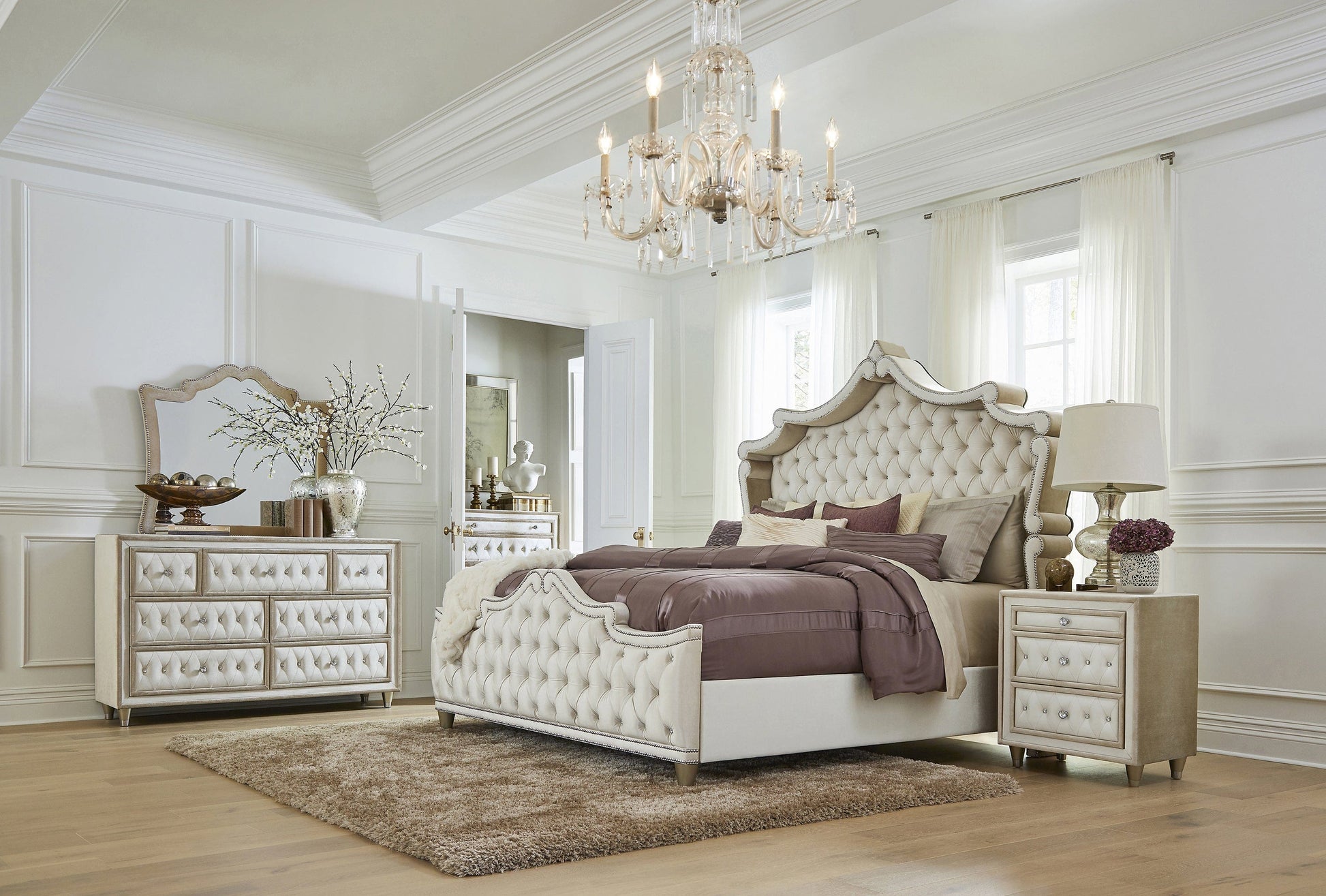 Antonella Upholstered Tufted Bed Ivory And Camel SKU: 223521KE coastmega