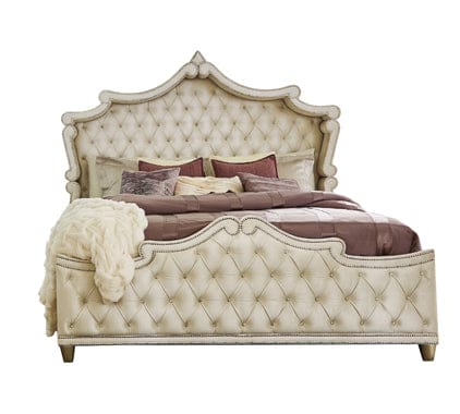 Antonella Upholstered Tufted Bed Ivory And Camel SKU: 223521KE coastmega