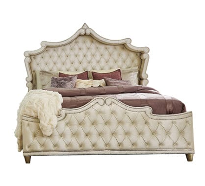 Antonella Upholstered Tufted Bed Ivory And Camel SKU: 223521KE