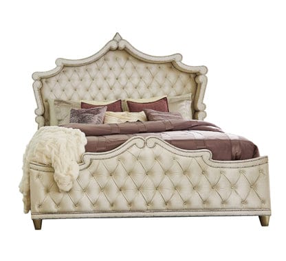 Antonella Upholstered Tufted Bed Ivory And Camel SKU: 223521KW