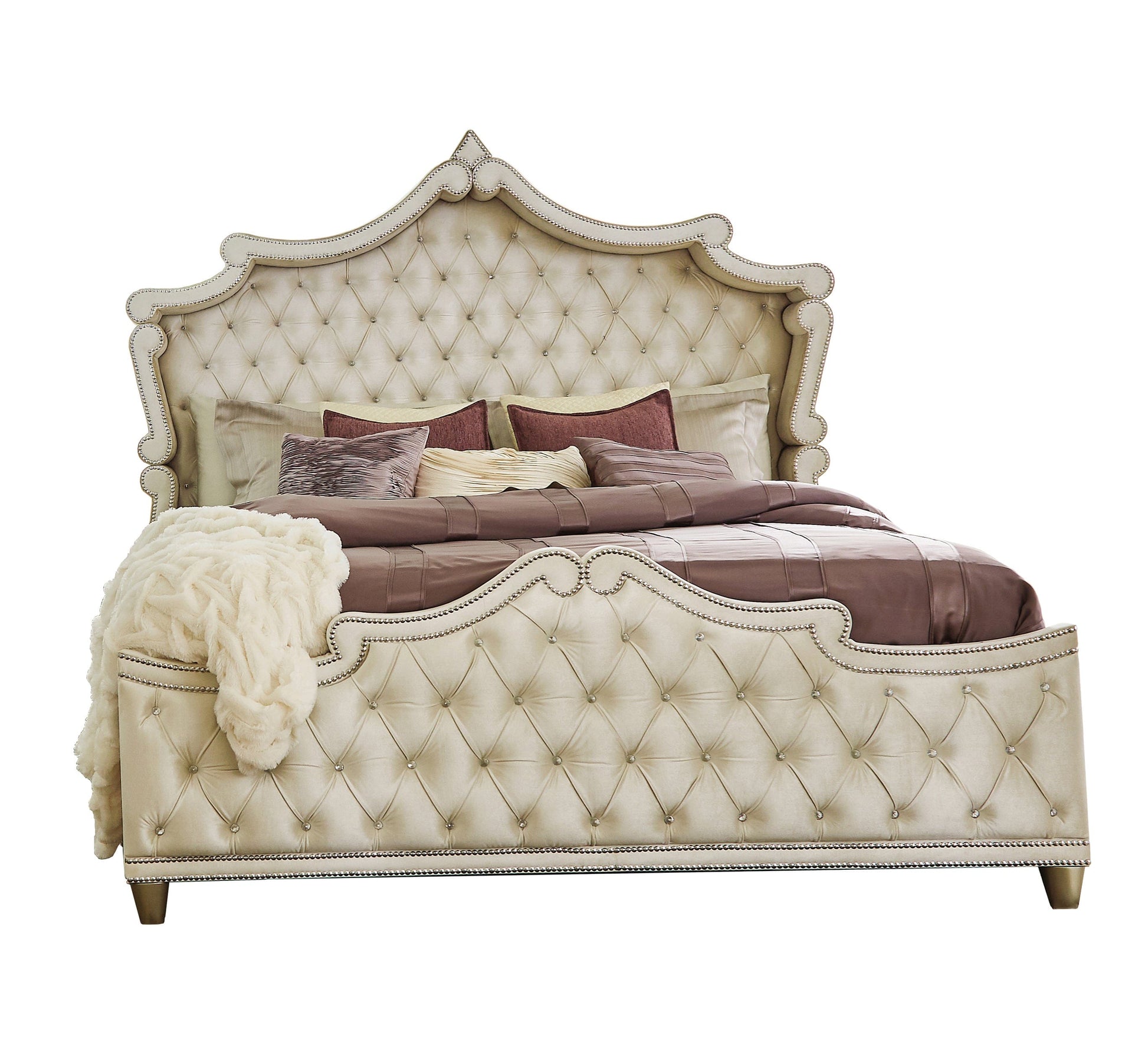 Antonella Upholstered Tufted Bed Ivory And Camel SKU: 223521Q coastmega
