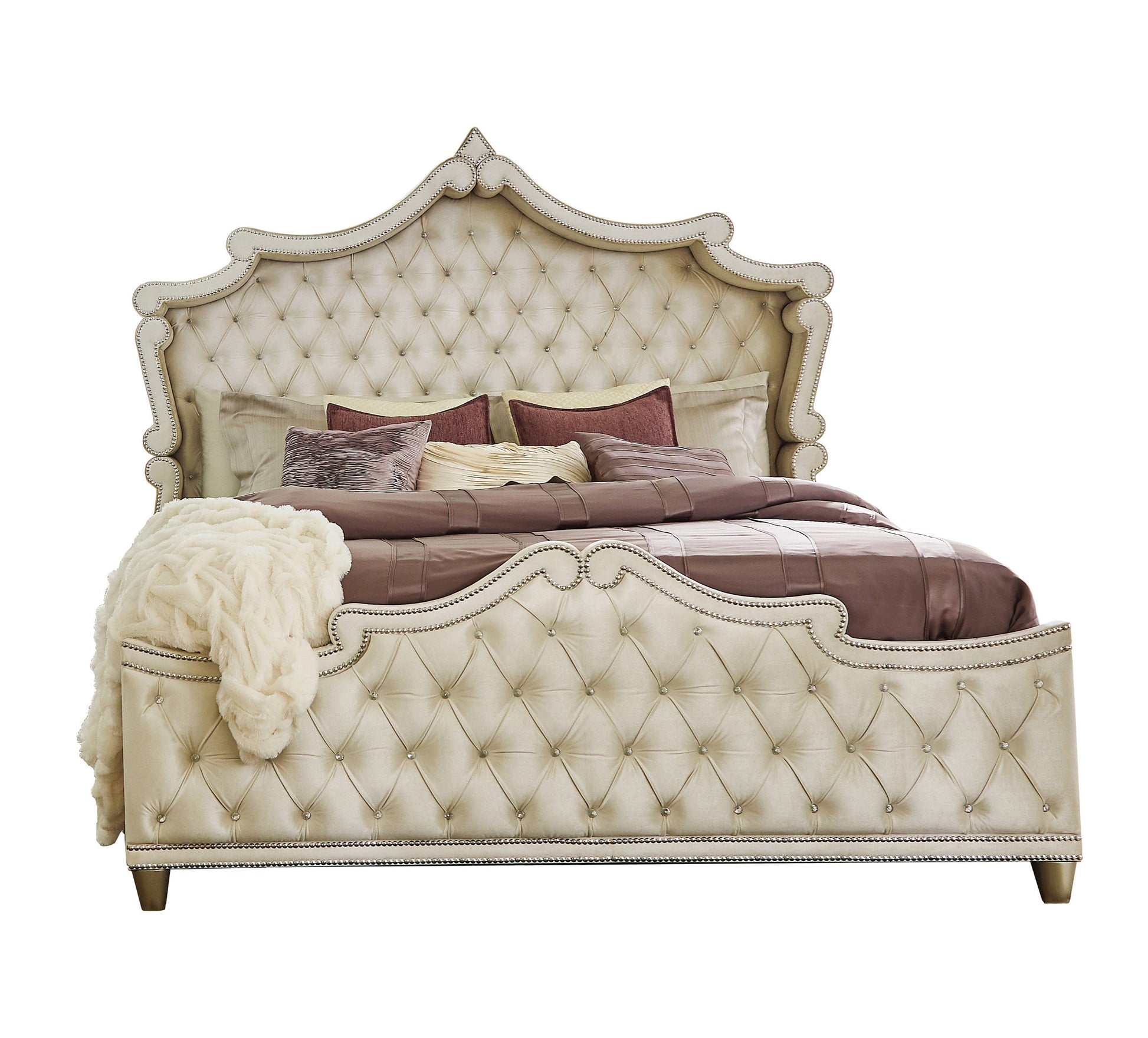Antonella Upholstered Tufted Bed Ivory And Camel SKU: 223521Q coastmega