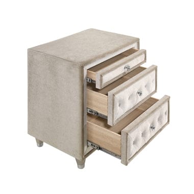 Antonella 3-Drawer Upholstered Nightstand Ivory And Camel SKU: 223522 coastmega
