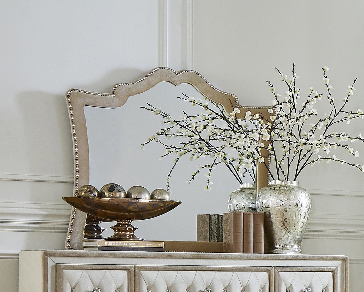 Antonella Mirror With Nail head Trim Camel SKU: 223524 coastmega