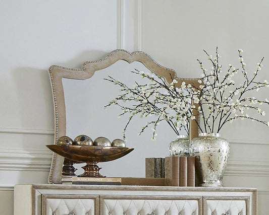Antonella Mirror With Nail head Trim Camel SKU: 223524 coastmega