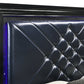 Penelope Eastern King Bed With LED Lighting Black And Midnight Star, The Single Panel Footboard Is Enveloped In A Molded Frame For Stylish Appeal, This Piece Is Supported On Bracket On Bracket Style Feet And Made From Quality Asian Hardwood. SKU: 223571KE coastmega