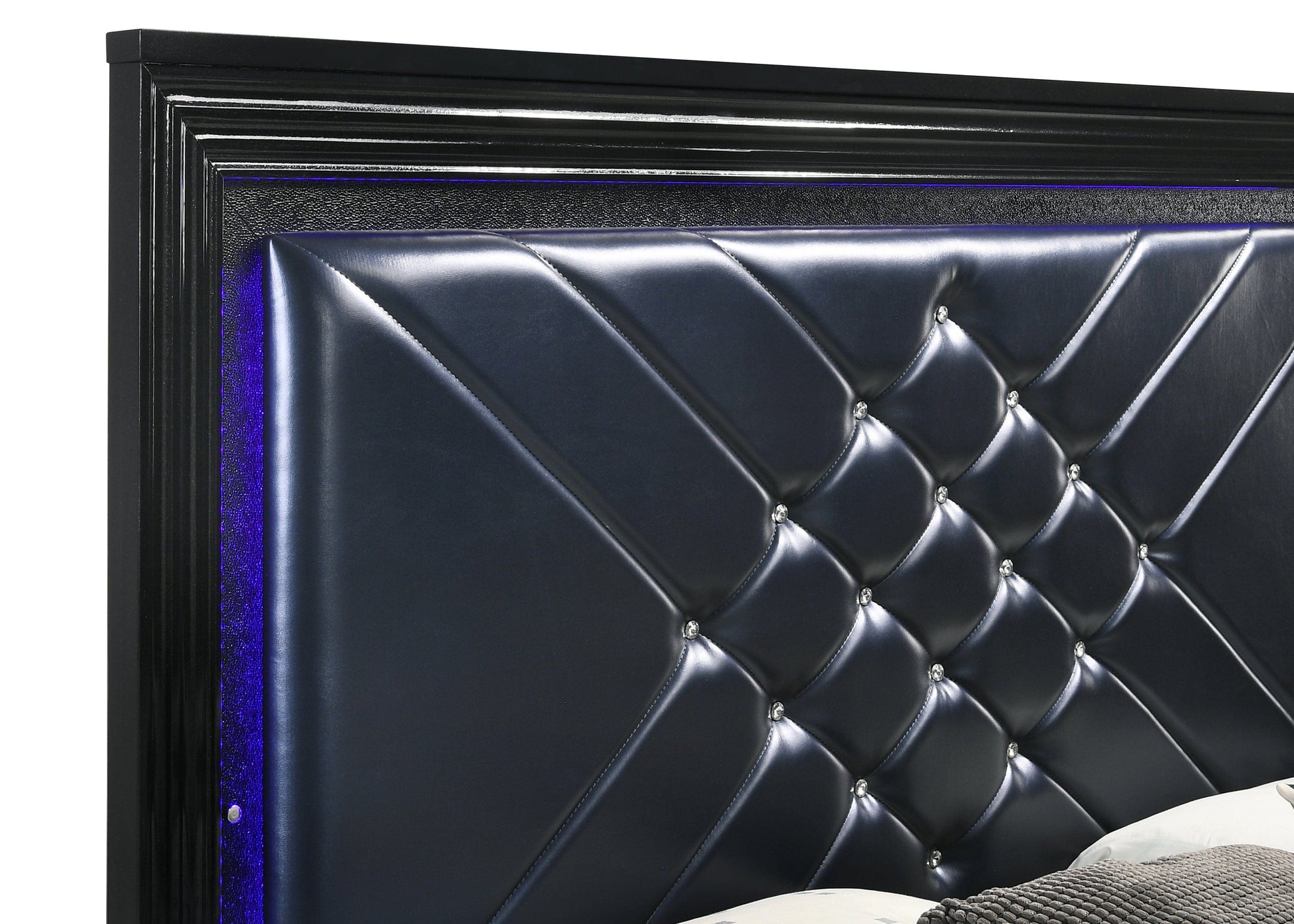 Penelope Queen Bed With LED Lighting Black And Midnight Star, Every Bedroom Instantly Becomes More Alluring With This LED Light-Up Bed, This Piece Is Supported On Bracket Style Feet And Made From Quality Asian Hardwood.  SKU: 223571Q coastmega