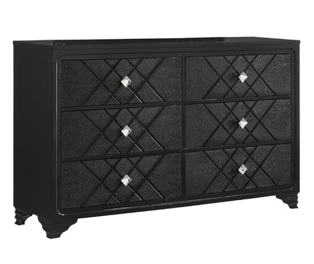 Penelope 6-Drawer Dresser Black, Glitz And Glam Will Overtake Your Sleeping Space With This Incredible Black Dresser, A spacious Tabletop Brings Plenty Of Space To Display Items. SKU: 223573 coastmega