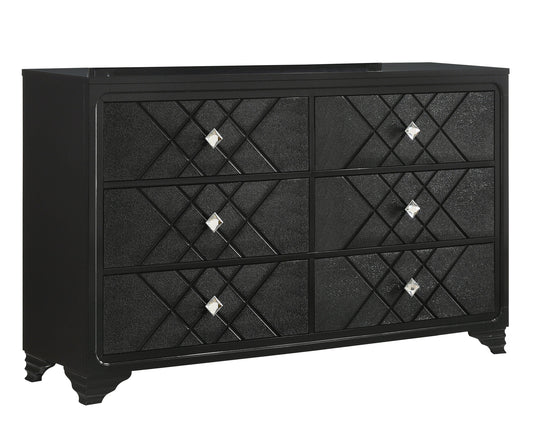 Penelope 6-Drawer Dresser Black, Glitz And Glam Will Overtake Your Sleeping Space With This Incredible Black Dresser, A spacious Tabletop Brings Plenty Of Space To Display Items. SKU: 223573 coastmega