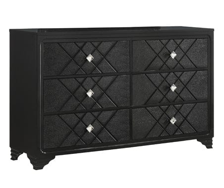 Penelope 6-Drawer Dresser Black, Glitz And Glam Will Overtake Your Sleeping Space With This Incredible Black Dresser, A spacious Tabletop Brings Plenty Of Space To Display Items. SKU: 223573